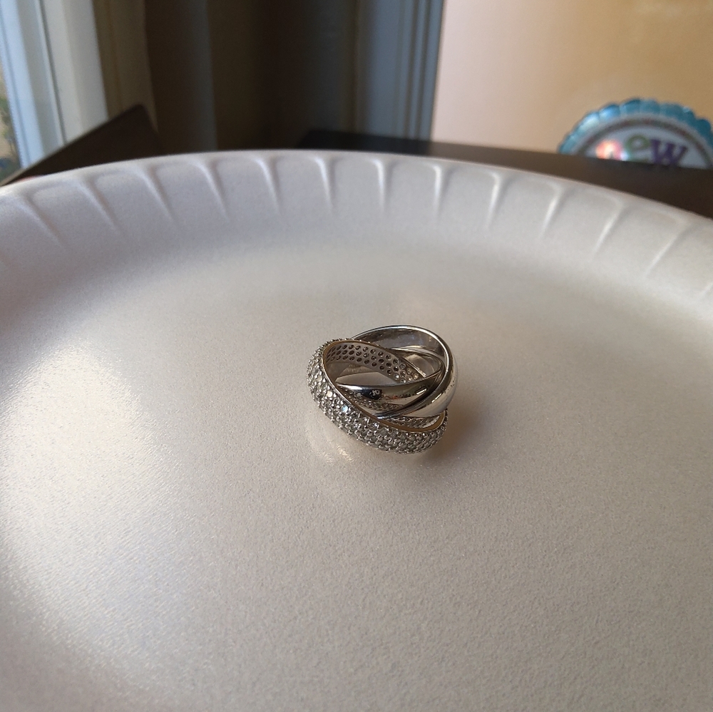 Silver 3 an 1 ring with crystals size 8 - Picture 4 of 4